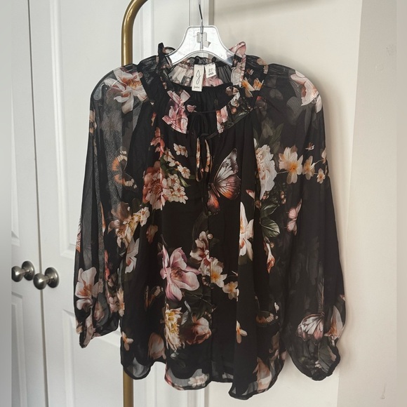 Joie Tops - Joie Black Floral Sheer Blouse NWOT